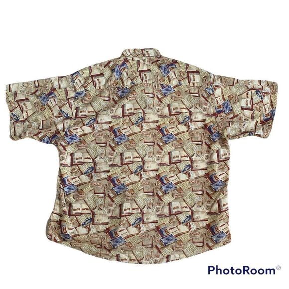 Vintage Arrow Tan Fish Angler Printed Button Down Tan Short Sleeved Shirt XL - Picture 1 of 8